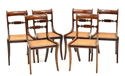 Lot 428 - Set of six Regency sabre leg dining chairs