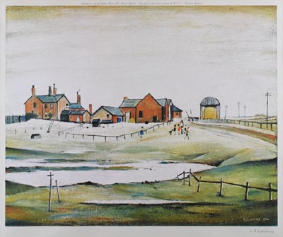 Lot 395 - After Lawrence Stephen Lowry - Landscape with farm buildings