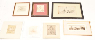 Lot 351 - Seven monochrome sketches and watercolours