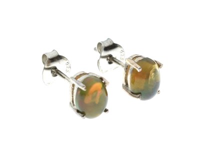 Lot 87 - Pair of Ethiopian black opal ear studs