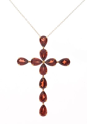 Lot 52 - 18ct gold and garnet set cross pendant with chain