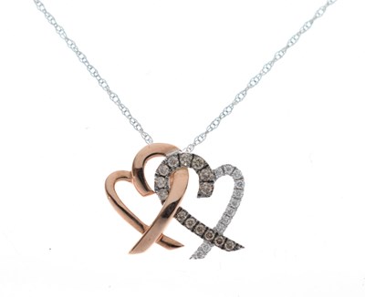 Lot 53 - 9ct white and rose gold 'hearts entwined' pendant