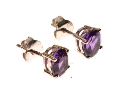 Lot 85 - Pair of amethyst ear studs