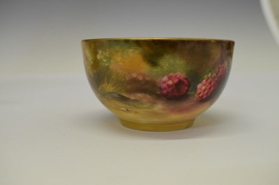 Lot 339 - George V Royal Worcester porcelain fruit-painted coffee pot, cream jug and sugar basin