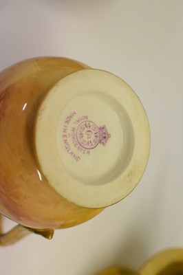 Lot 339 - George V Royal Worcester porcelain fruit-painted coffee pot, cream jug and sugar basin