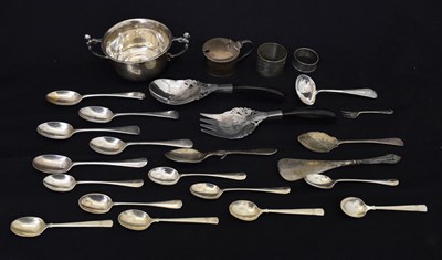 Lot 130 - George V silver two-handled bowl, together with a quantity of sundry silverware