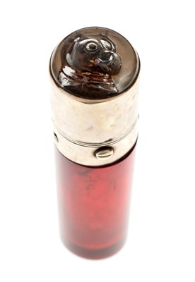 Lot 188 - 19th century ruby glass scent bottle with 'Essex Crystal' dog head