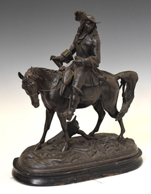 Lot 219 - Spelter figure of a cavalier on horse back