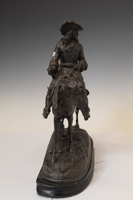 Lot 219 - Spelter figure of a cavalier on horse back