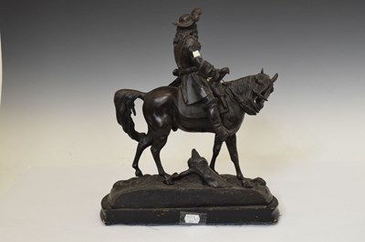Lot 219 - Spelter figure of a cavalier on horse back