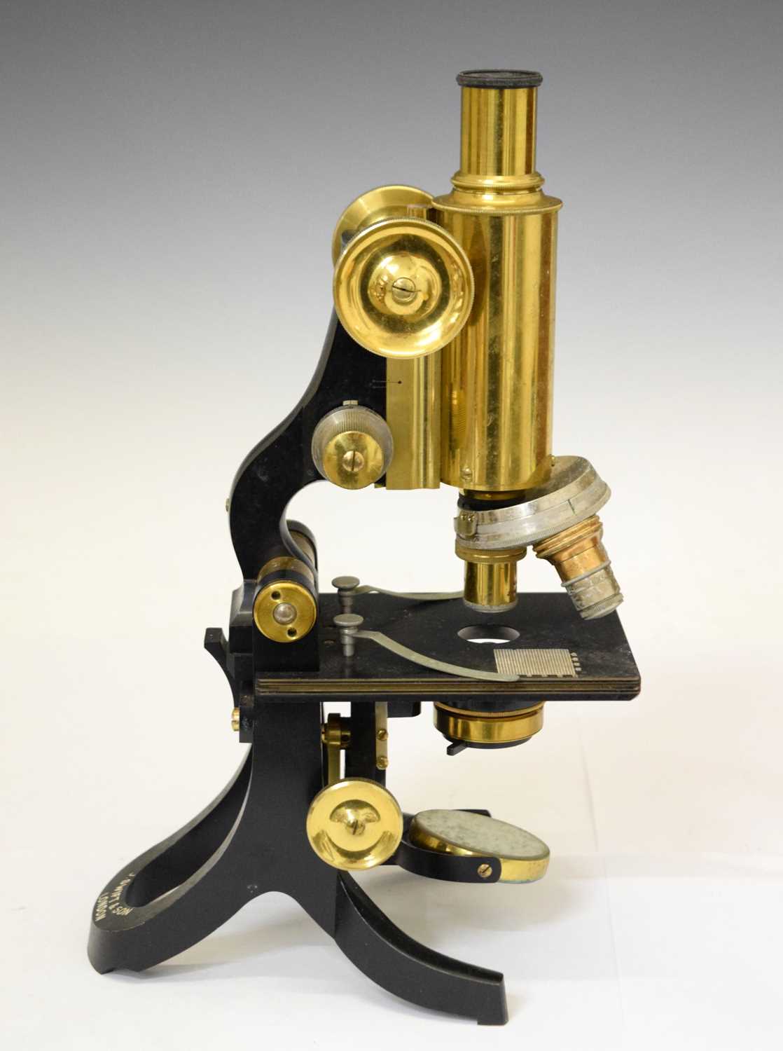 Lot 228 - Cased J. Swift & Son, London 'Army' brass and lacquered metal microscope