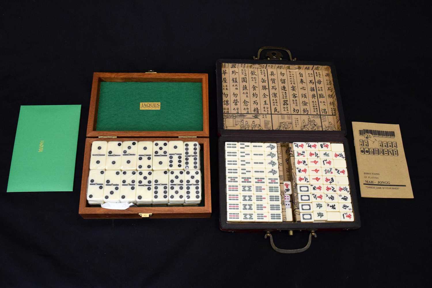 Lot 182 - Cased Jaques of London Deluxe Double Nine Dominoes set and Mah-Jongg