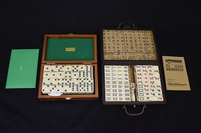 Lot 182 - Cased Jaques of London Deluxe Double Nine Dominoes set and Mah-Jongg