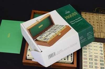 Lot 182 - Cased Jaques of London Deluxe Double Nine Dominoes set and Mah-Jongg