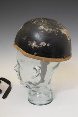 Lot 224 - Wooden motorcycle helmet and leather caps