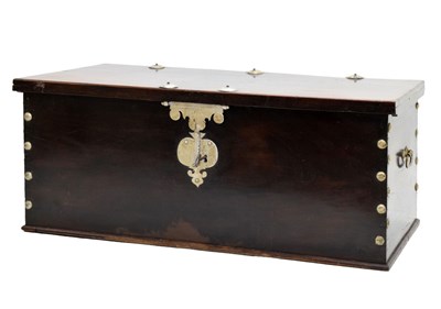 Lot 453 - Portuguese hardwood trunk with silvered metal mounts