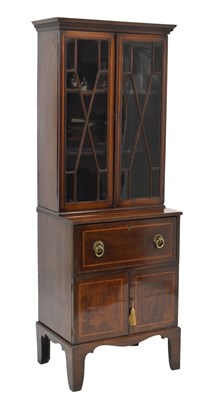 Lot 410 - Early 19th century inlaid mahogany diminutive bookcase cabinet