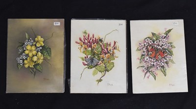 Lot 375 - Pamela March - oil on board - Three Floral studies