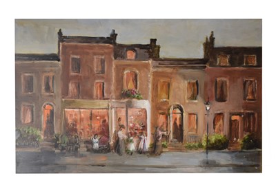 Lot 454 - Deborah Jones (1921-2012) - Oil on board - Street scene with figures