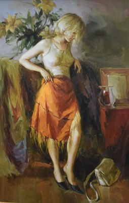 Lot 432 - Hodgkins - Oil on canvas - Lady in interior