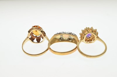 Lot 26 - Three 9ct gold gem-set dress rings