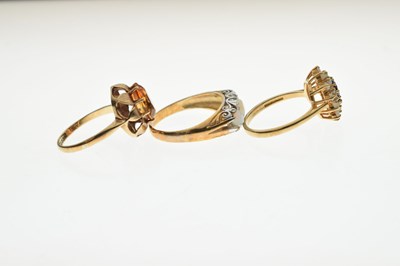 Lot 26 - Three 9ct gold gem-set dress rings
