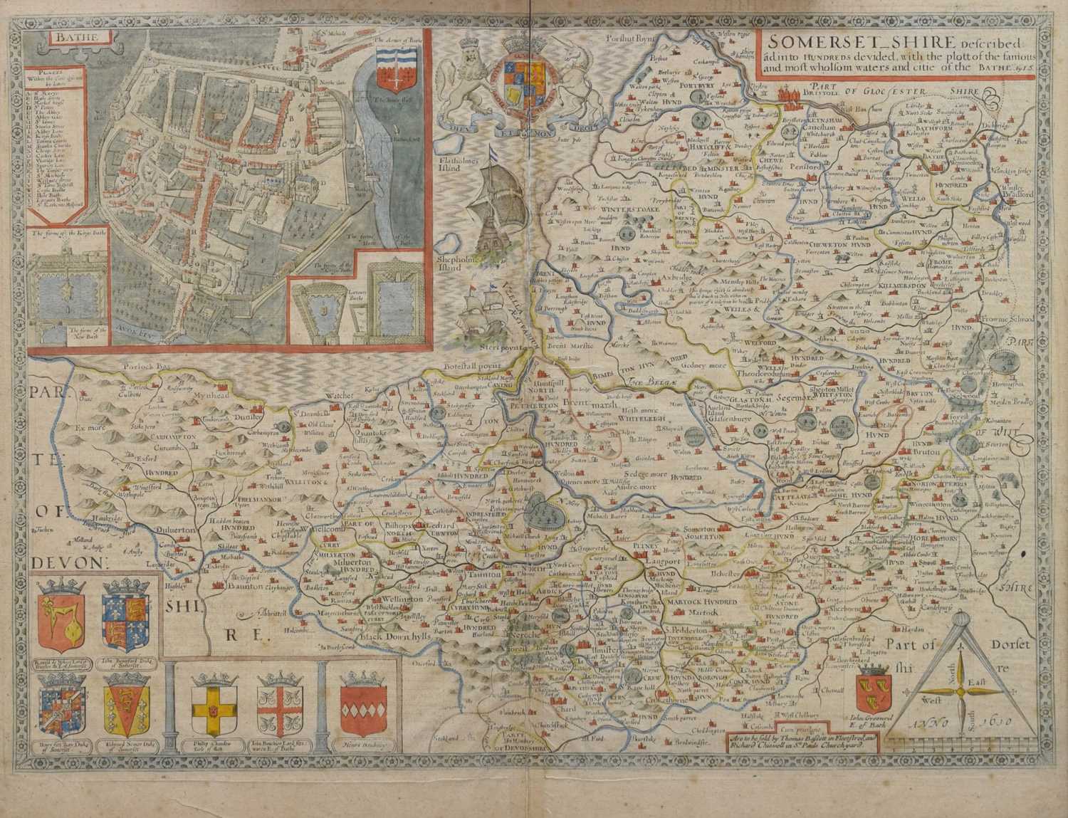 Lot 278 - Speed (John), 17th century hand coloured engraved map of Somerset-Shire