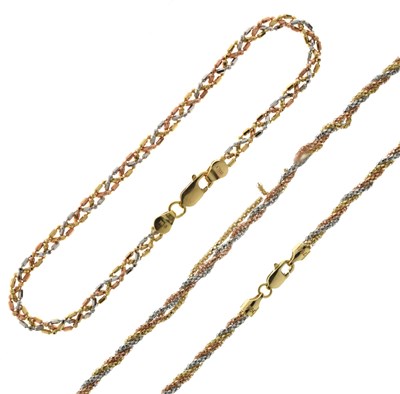 Lot 64 - Three-colour fancy rope link necklace and bracelet