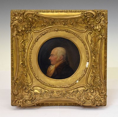 Lot 466 - 19th century oil on panel - Side profile portrait of a gentleman