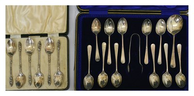 Lot 139 - Cased set of late Victorian silver 'apostle' teaspoons, etc