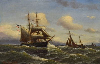 Lot 305 - Alfred Jensen, (1859-1935) - Oil on canvas - Marine study