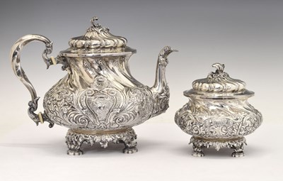 Lot 93 - Early 20th century Portuguese two-piece 916 standard white metal tea set