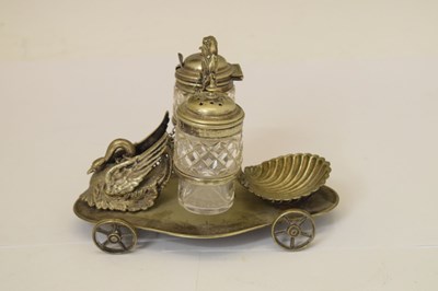 Lot 208 - Victorian silver plated condiment trolley having cast decoration depicting a swan