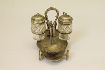 Lot 208 - Victorian silver plated condiment trolley having cast decoration depicting a swan