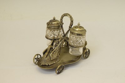 Lot 208 - Victorian silver plated condiment trolley having cast decoration depicting a swan