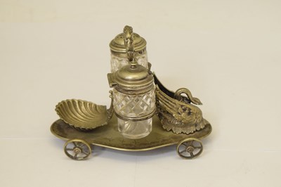 Lot 208 - Victorian silver plated condiment trolley having cast decoration depicting a swan