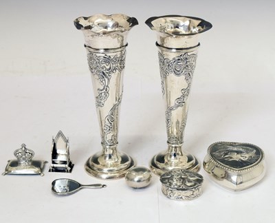 Lot 137 - Quantity of early 20th-century silver to include bud vases, Coronation Chair, etc