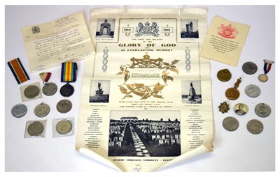 Lot 280 - First World War pair medals Gnr Newman, documents and medallions