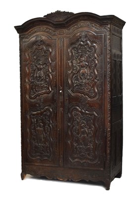 Lot 503 - Late 18th or early 19th Century French carved stained oak and fruitwood armoire