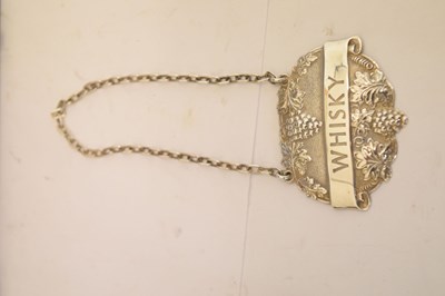 Lot 128 - Two cased sets of silver teaspoons/coffee spoons, and a set of three decanter labels