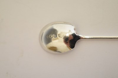 Lot 128 - Two cased sets of silver teaspoons/coffee spoons, and a set of three decanter labels