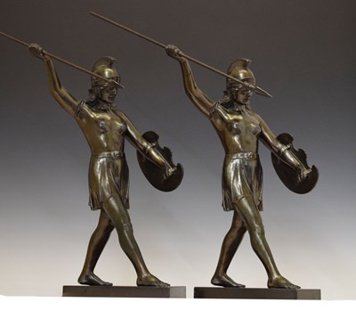 Lot 160 - Two early 20th century bronzed spelter figures of female warriors