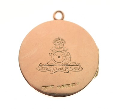 Lot 89 - Royal Artillery 9ct gold circular locket