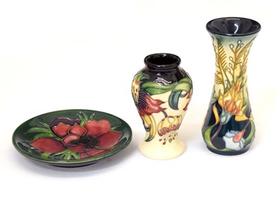 Lot 317 - Moorcroft Pottery - Two diminutive vases and Anemone pattern pin dish