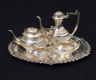 Lot 120 - Elizabeth II miniature silver four-piece tea and coffee set, and tray