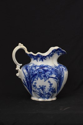 Lot 311 - Wedgwood & Co 'Nancy' pattern flow blue and white jug and basin