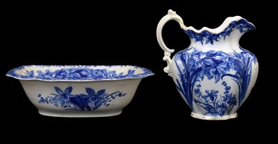 Lot 311 - Wedgwood & Co 'Nancy' pattern flow blue and white jug and basin