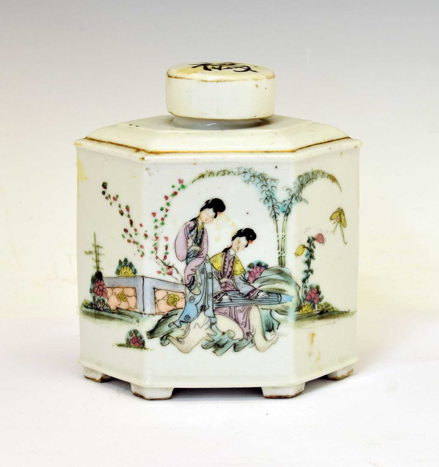 Lot 530 - Chinese Canton Famille Rose porcelain tea caddy