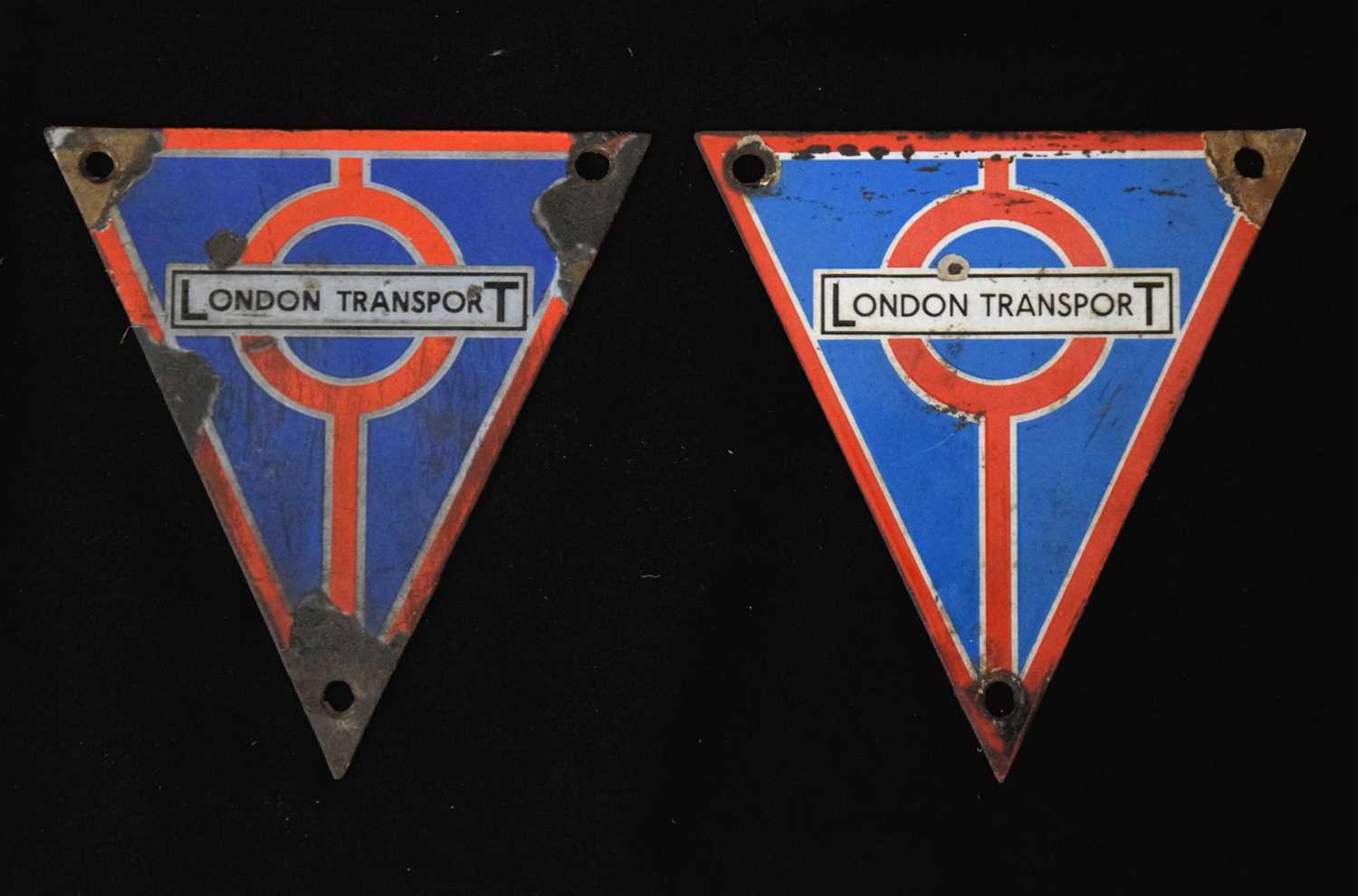 Lot 196 - Two triangular-shaped enamel London