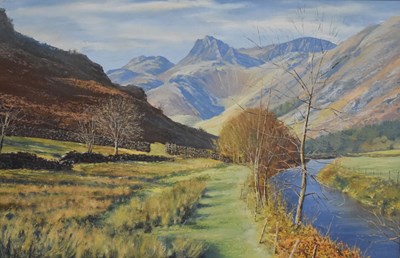 Lot 314 - Arthur Terry Blamires (b.1930) - Oil on board - Langdale Pikes